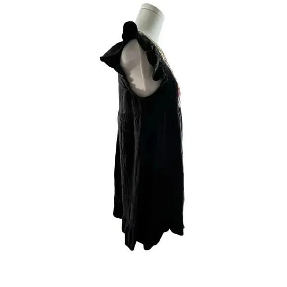 THML Women Small Dress Black Cotton Rayon Embroidery Flutter Aztec‎ Western SW - Picture 6 of 13